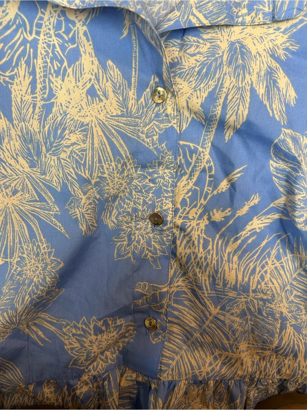 Cottagecore boho Light Blue and White Tropical tiered Shirtwaist Dress - Picture 4 of 8